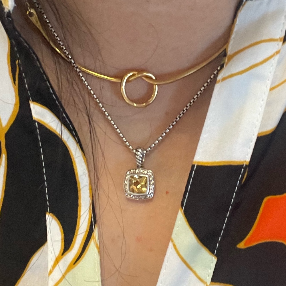 Petite Albion® Pendant Necklace in Sterling Silver with Citrine & Pavé Diamonds